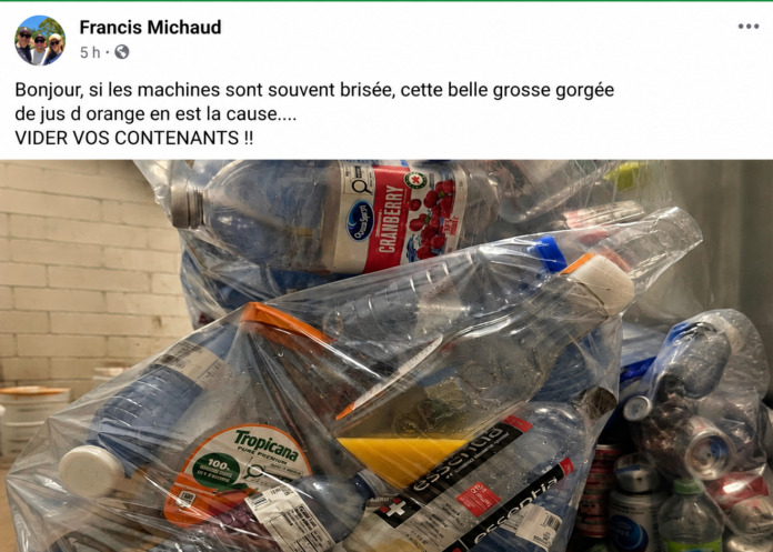 Des contenants encore remplis de liquide : une publication relance le débat sur les pannes chez Consignaction